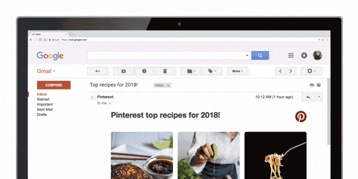 Exemple AMP for Email Pinterest