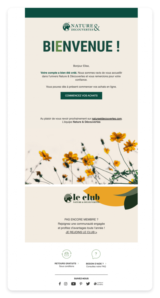 Nature & Découvertes Welcome Email Sequence example