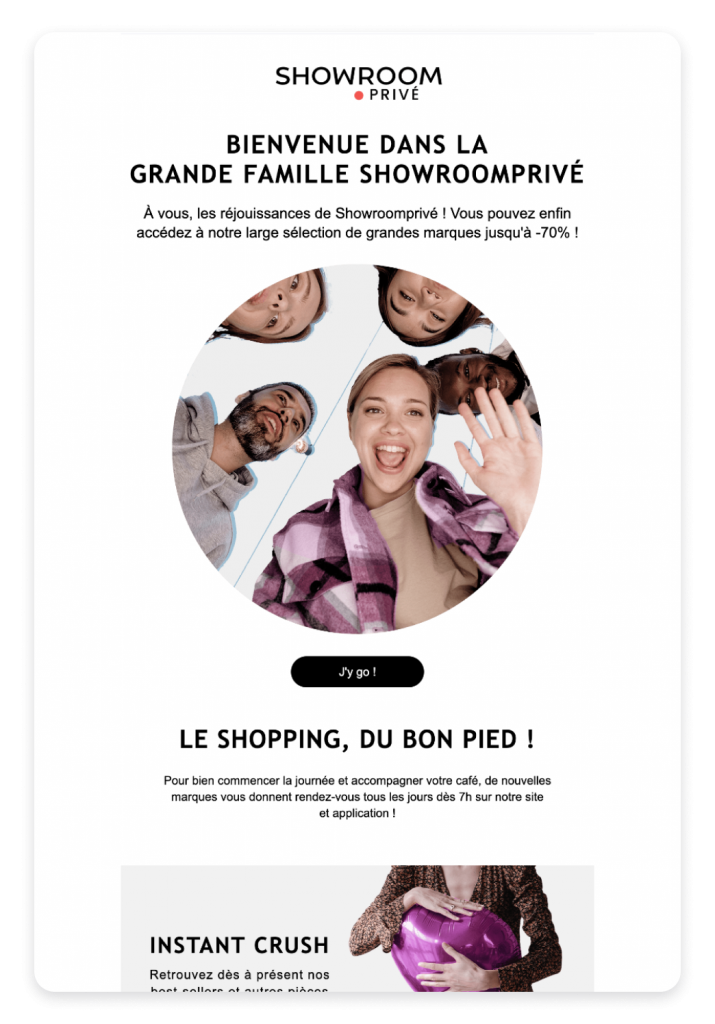 Séquence email de bienvenue Showroomprivé 1